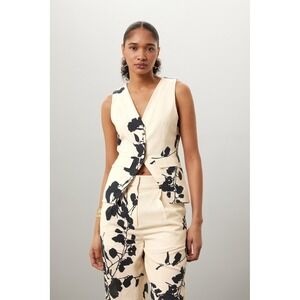 Sleeveless Cream Floral Print Vest - Women